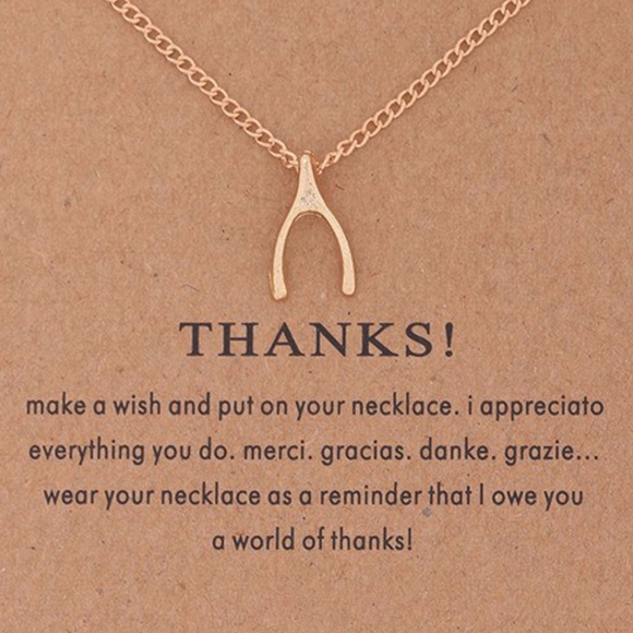 THANKFUL Gold Wishbone Pendant Necklace & Card - Picture 3 of 4
